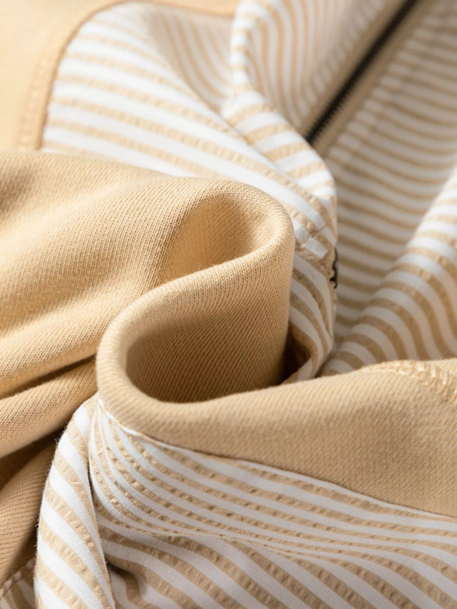 Quarter Zip Striped Patchwork Drop Shoulder Loose Long Sleeve Top - CELIVINE