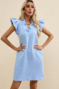 Ruffled V - Neck Cap Sleeve Mini Dress - CELIVINE