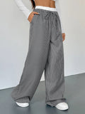 Striped Wide Leg Drawstring Pants - CELIVINE