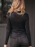Rhinestone Embellished Mesh Long Sleeve Top - CELIVINE