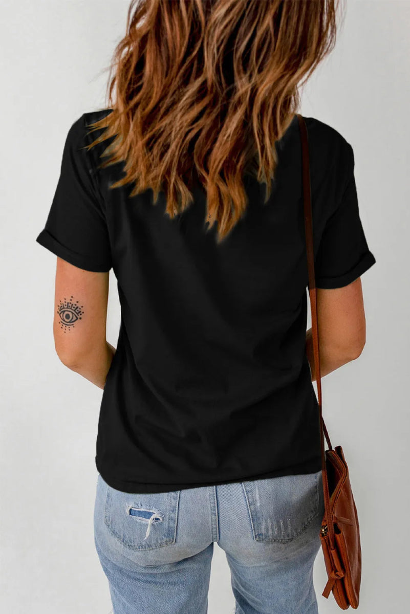 Letter Graphic Round Neck Short Sleeve T-Shirt - CELIVINE