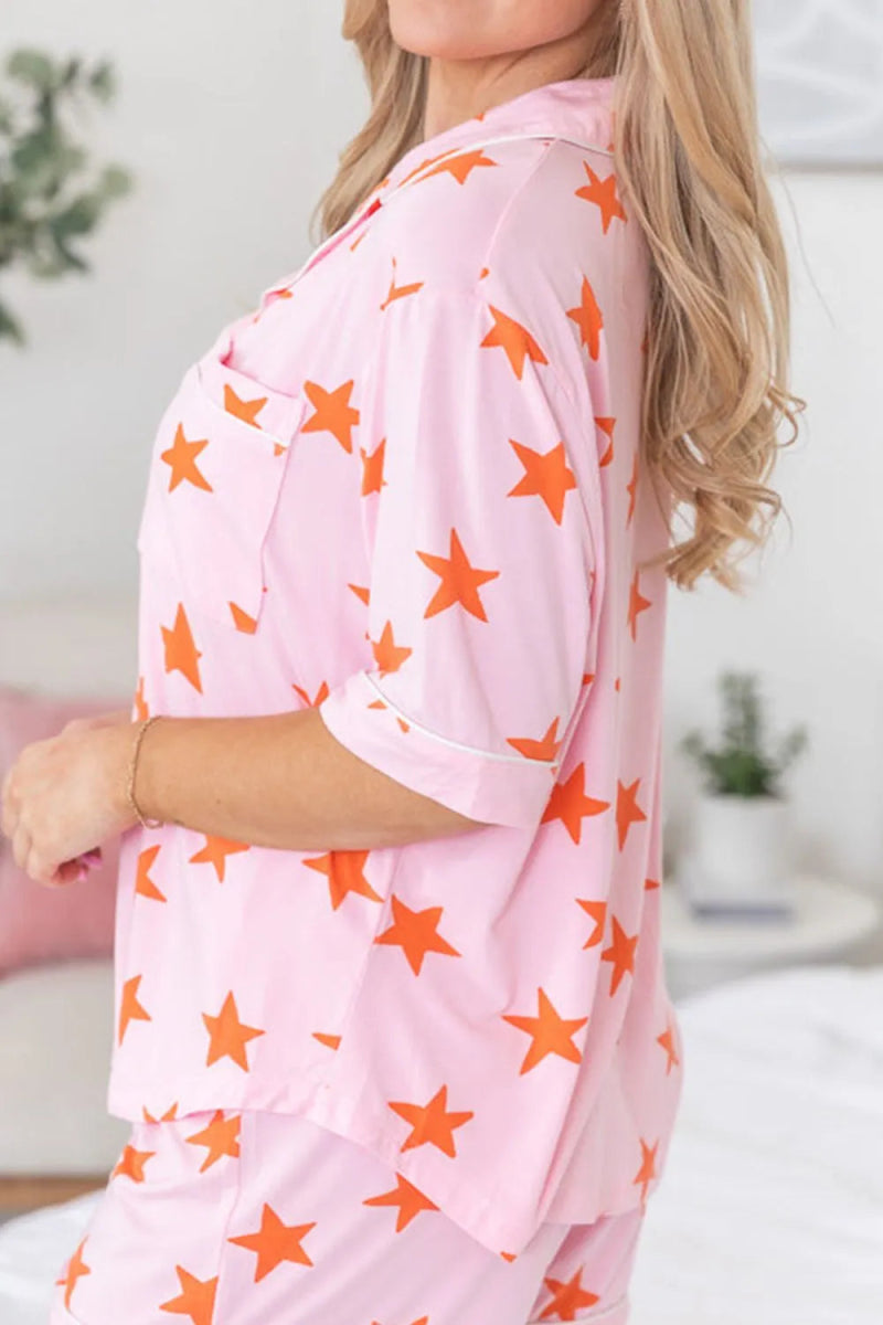 Star Print Short Sleeve Shirt and Shorts Set - CELIVINE