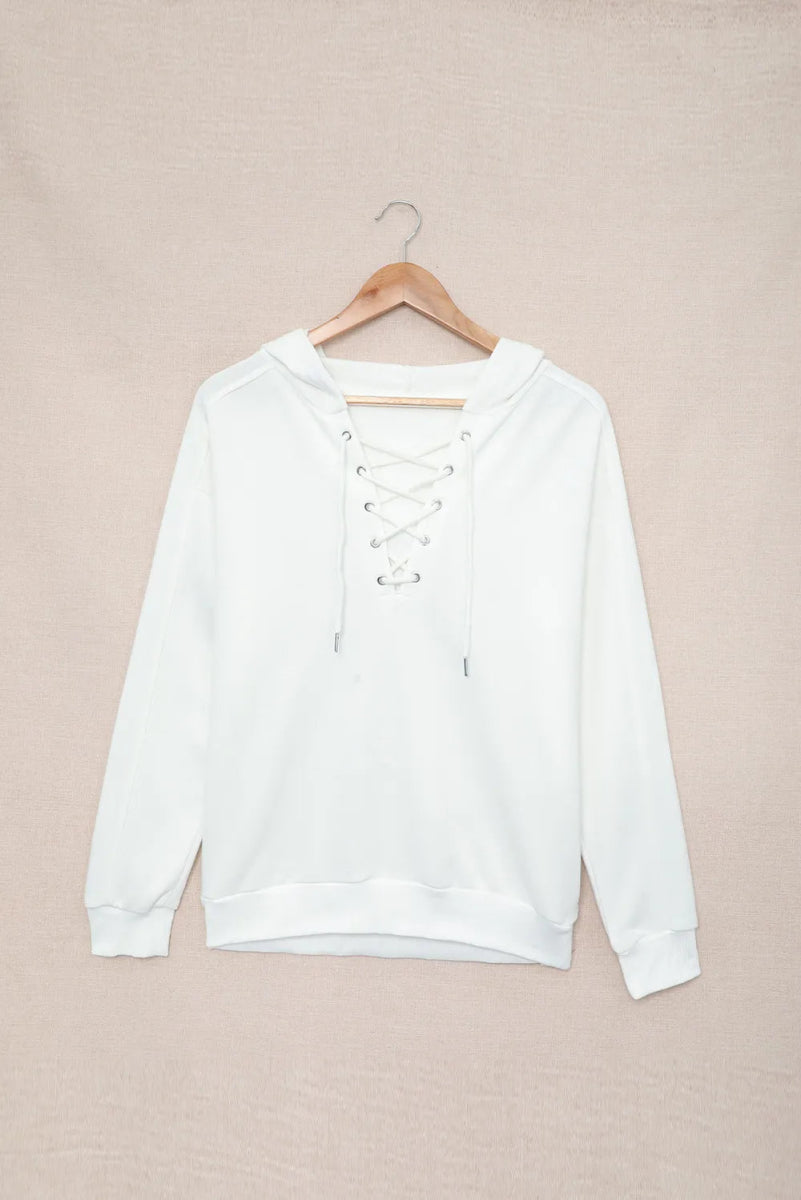 Lace Up Long Sleeve Hoodie - CELIVINE