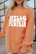 Round Neck Dropped Shoulder HELLO PUMPKIN Graphic Sweatshirt - CELIVINE