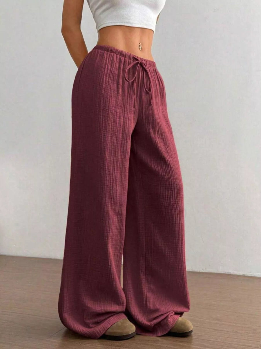 Full Size Drawstring Wide Leg Pants Plus Size - CELIVINE