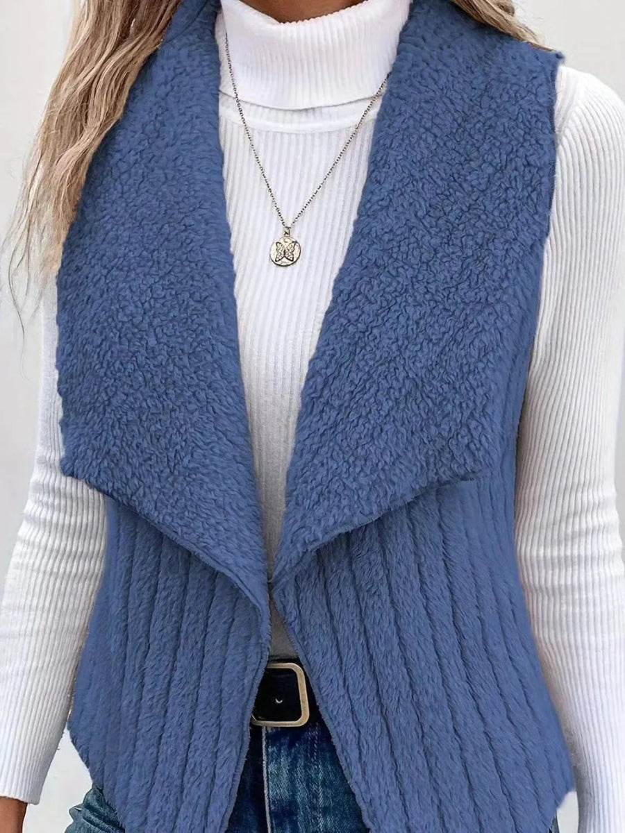 Open Front Fuzzy Vest Coat - CELIVINE
