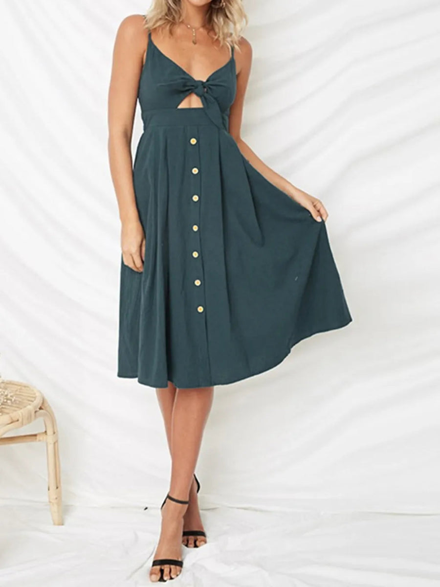 Cutout Smocked Sweetheart Neck Cami Dress - CELIVINE