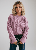 Cable Knit Long Sleeve Sweater - CELIVINE
