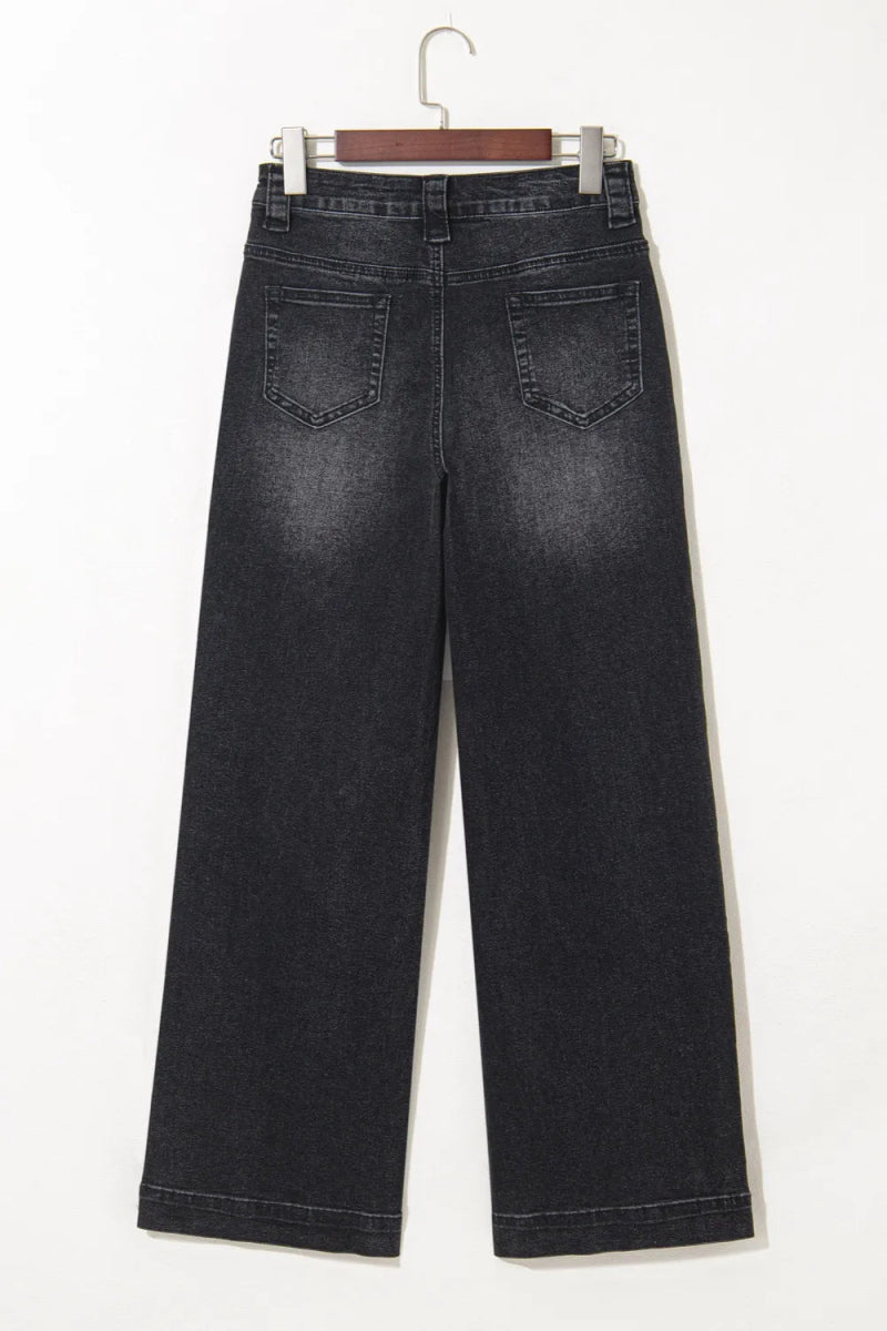 Wide Leg Pocketed High Waist Jeans - CELIVINE