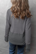 Waffle - Knit Exposed Seam Notched Long Sleeve Top - CELIVINE