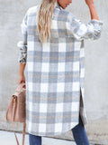Oversized Plaid Button Up Longline Jacket - CELIVINE