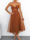 Sweetheart Neck Tulle Midi Dress - CELIVINE