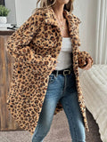 Leopard Button Up Long Sleeve Fuzzy Coat - CELIVINE
