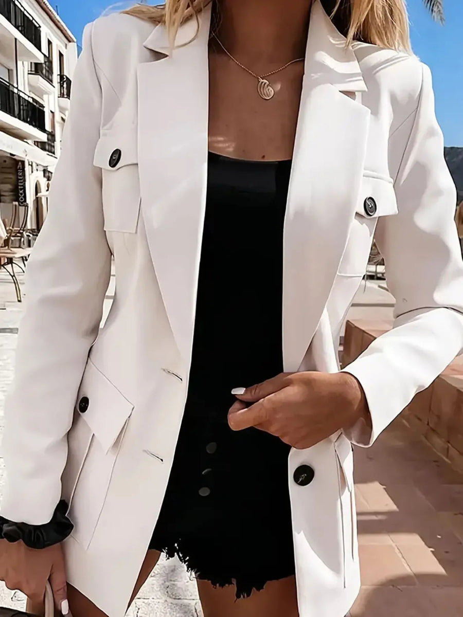 Lapel Collar Long Sleeve Blazer - CELIVINE
