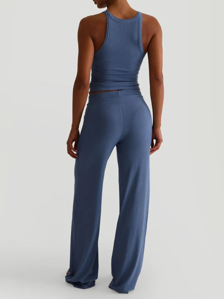 Ribbed Tank and High - Waisted Pants Active Set - CELIVINE