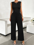 Devine Round Neck Sleeveless Wide Leg Jumpsuit - CELIVINE