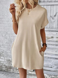 Pocketed Round Neck Short Sleeve Dress - CELIVINE