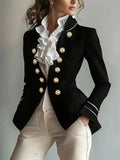 Decorative Button Hight - Low Blazer with Cuff Trim - CELIVINE