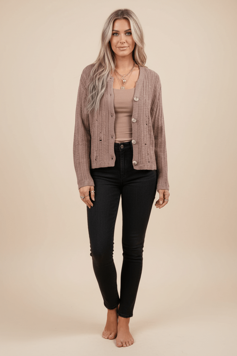 Button Up Long Sleeve Cardigan - CELIVINE