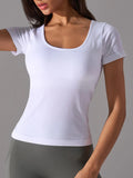Square Neck Active T-Shirt with Detachable Chest Pads - CELIVINE