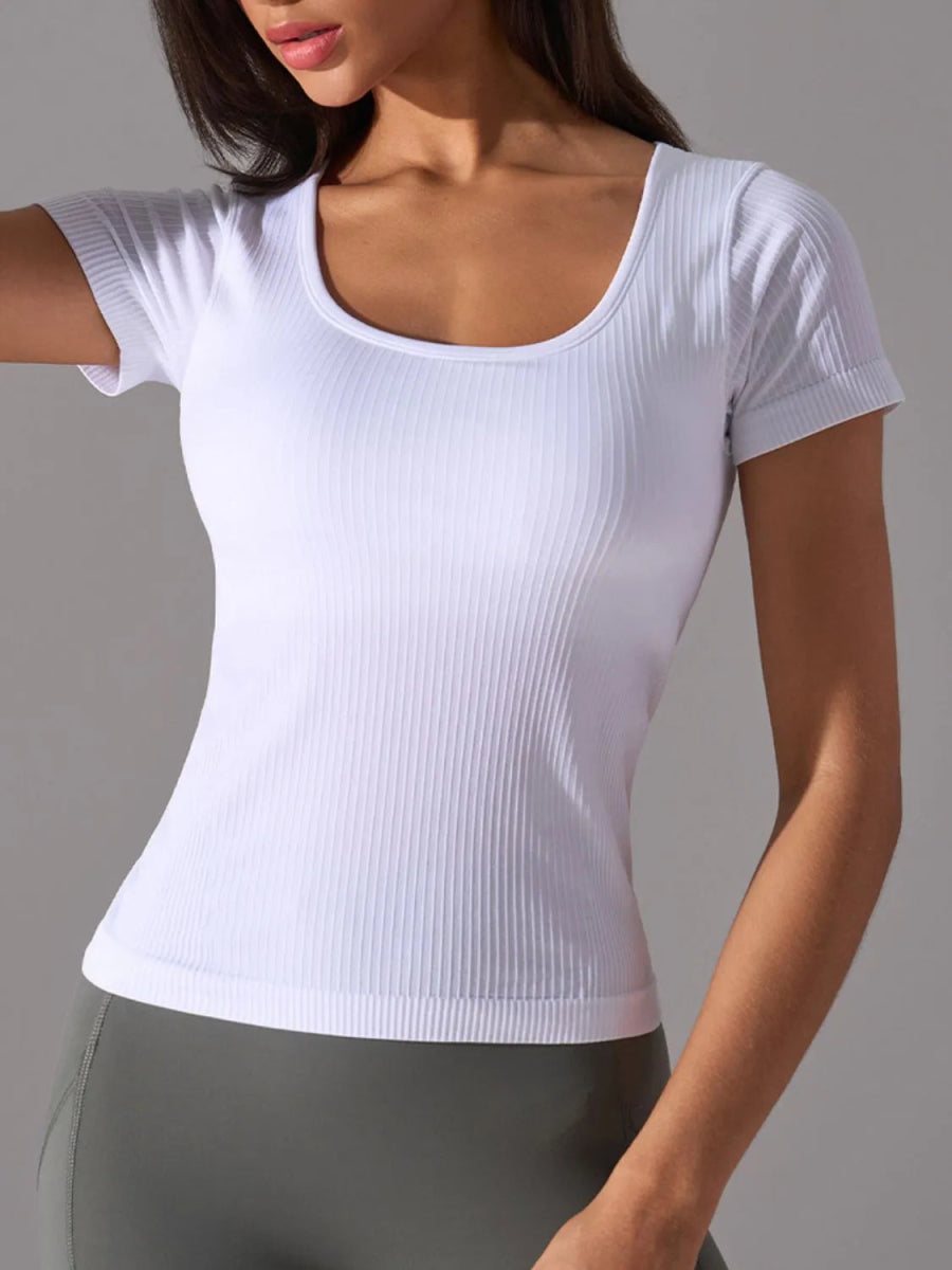 Square Neck Active T-Shirt with Detachable Chest Pads - CELIVINE