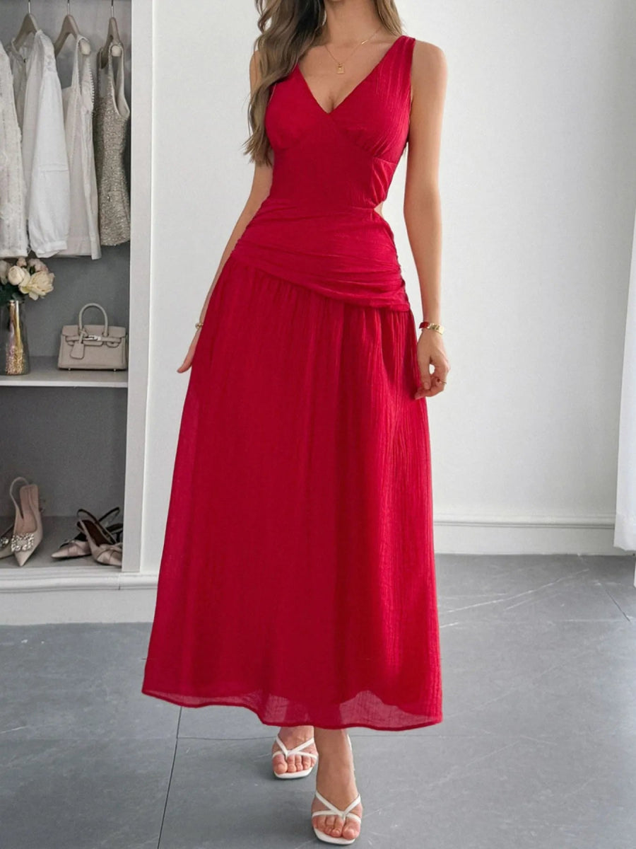 Cutout V - Neck Sleeveless Midi Dress - CELIVINE