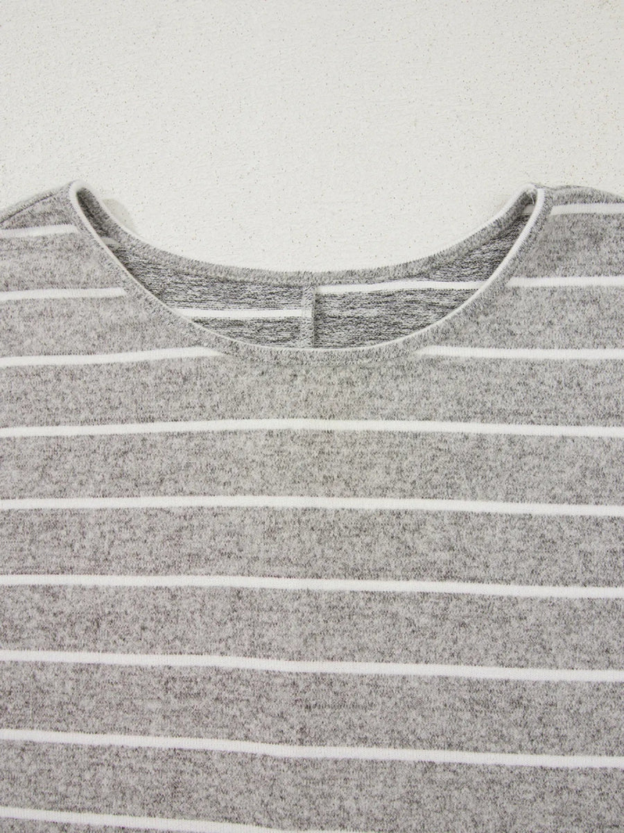 Stripe Dolman Sleeve Drop Shoulder Top - CELIVINE