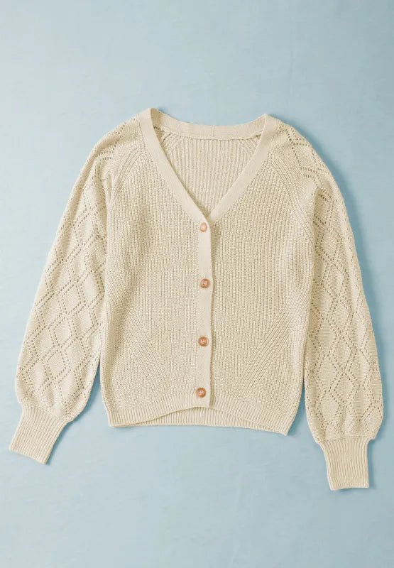 Openwork V - Neck Button Up Cardigan - CELIVINE