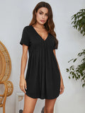 V - Neck Short Sleeve Lounge Dress - CELIVINE
