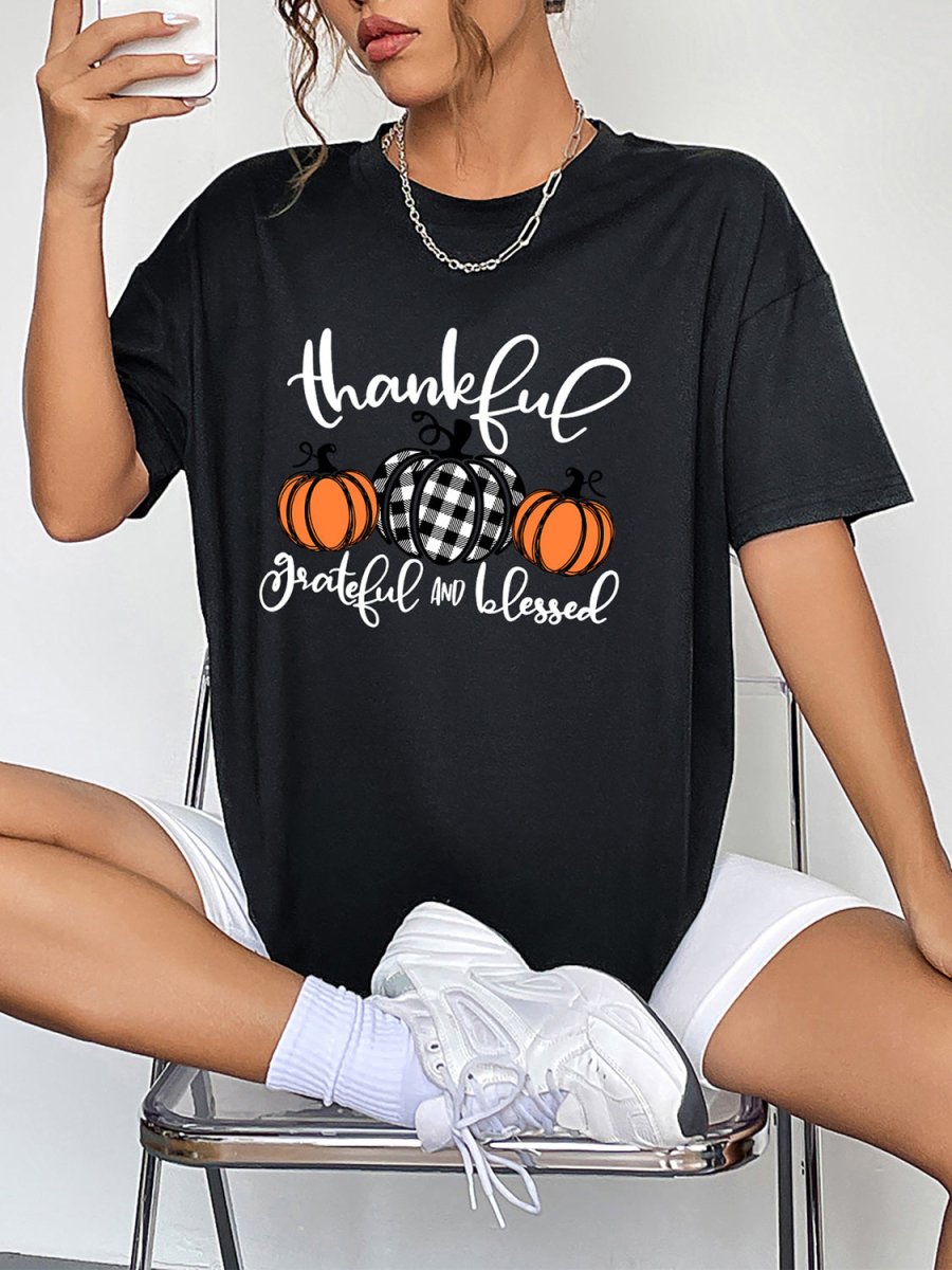 Round Neck Short Sleeve Fall Season Graphic T-Shirt - CELIVINE