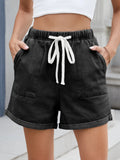 Drawstring Wash Denim Shorts - CELIVINE