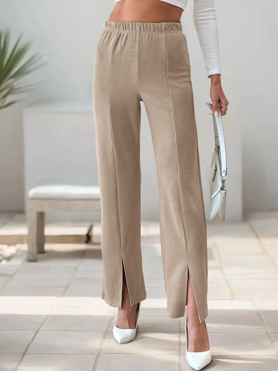 High - Waisted Slit Pants - CELIVINE