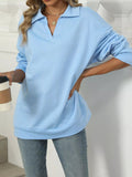 Johnny Collar Drop Shoulder Long Sleeve Sweatshirt - CELIVINE