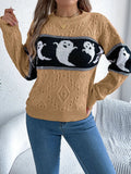 Ghost Round Neck Long Sleeve Sweater - CELIVINE