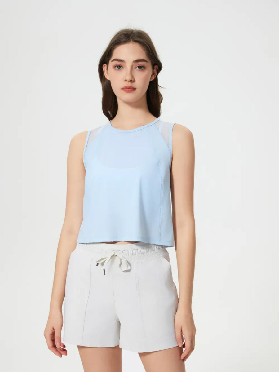 Round Neck Cropped Active Tank - CELIVINE