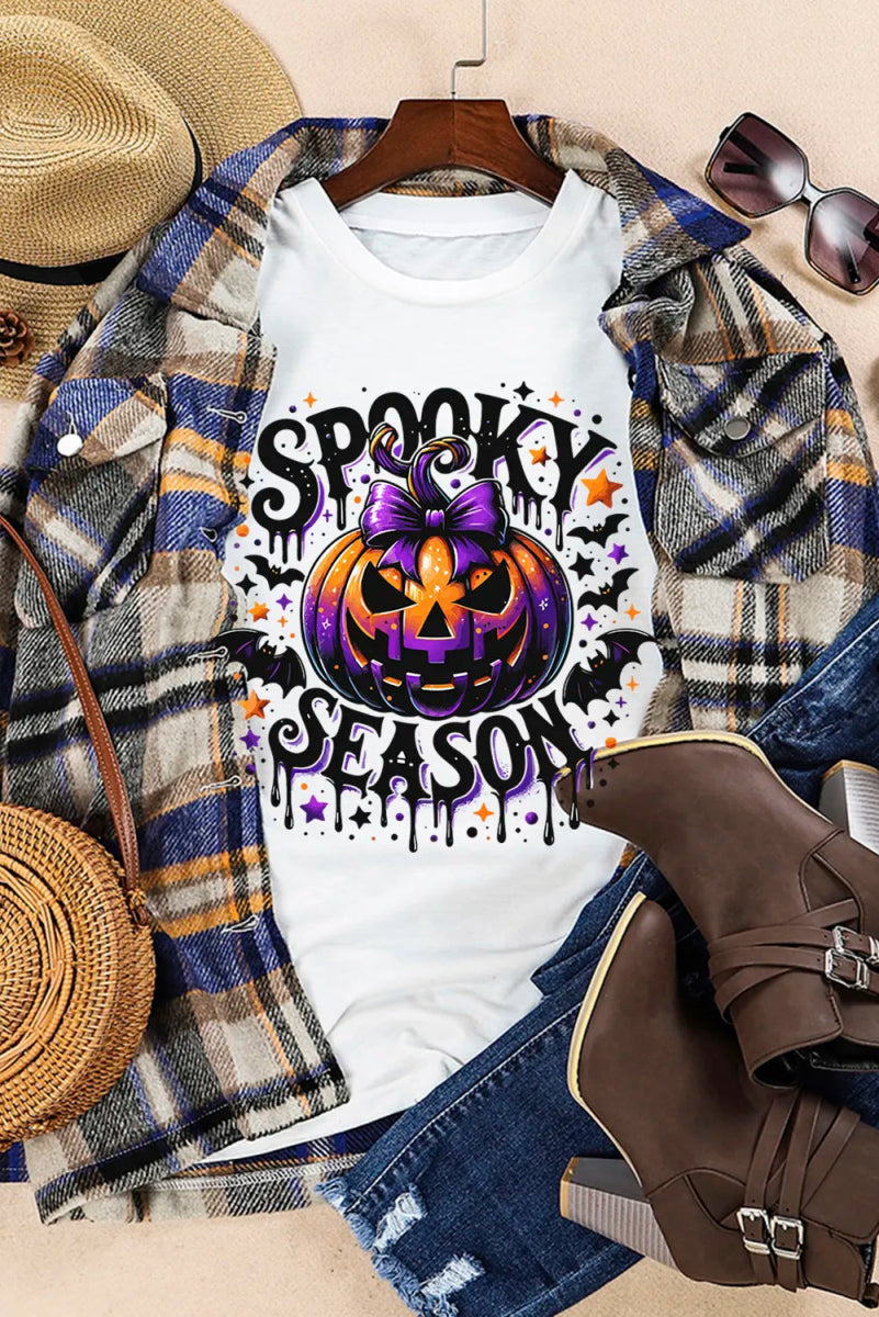 Full Size Jack - O' - Lantern Graphic Round Neck Short Sleeve T-Shirt - CELIVINE