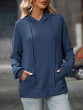 Textured Drawstring Long Sleeve Hoodie - CELIVINE