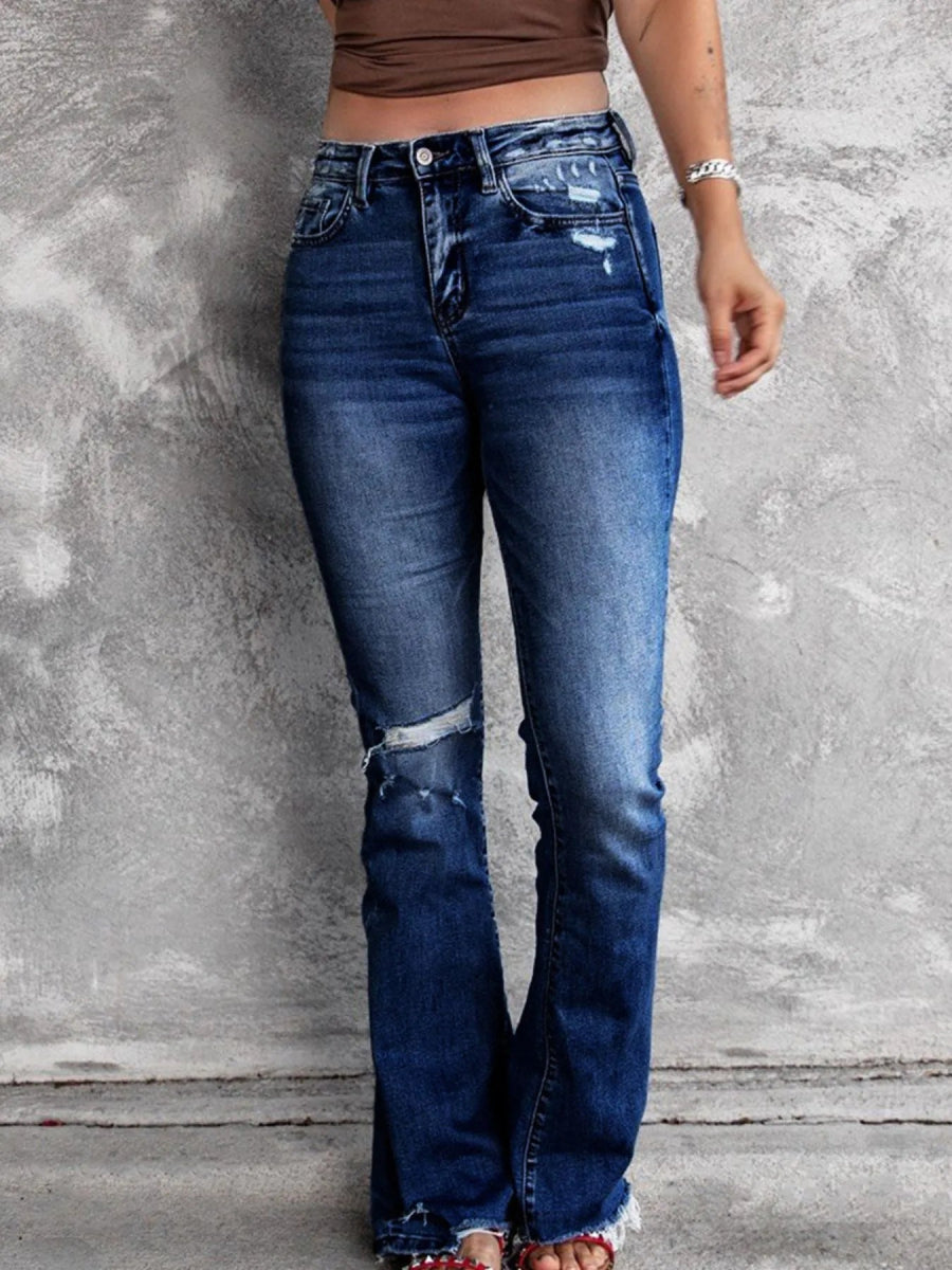 Distressed Flare Jeans - CELIVINE
