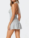 Striped Halter Neck Mini Dress - CELIVINE