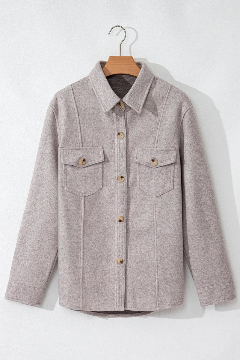 Button Up Collared Neck Long Sleeve Jacket - CELIVINE