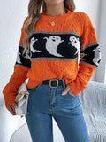Ghost Round Neck Long Sleeve Sweater - CELIVINE