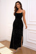 Sequin Backless Split Maxi Dress - CELIVINE