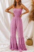 Smocked Printed Wide Strap Jumpsuit - CELIVINE