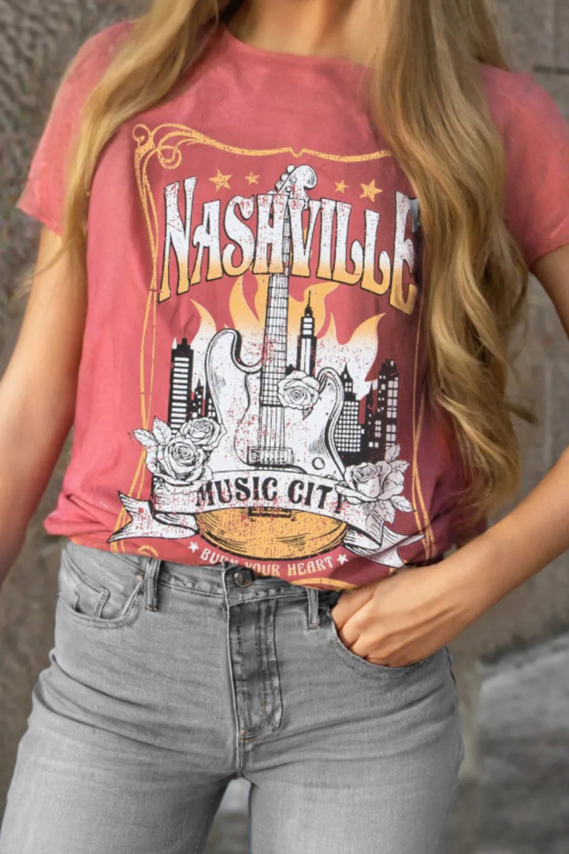 Mineral Nashville Music City Graphic Retro T-Shirt - CELIVINE