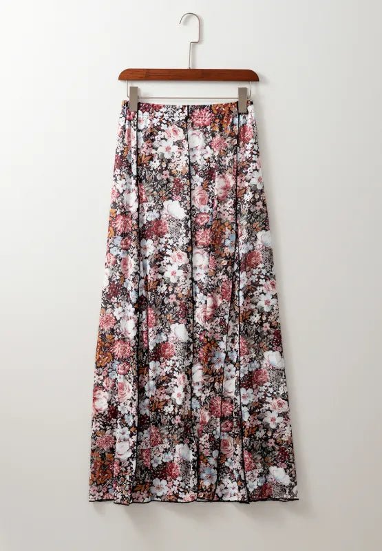 Floral Elastic Waist Maxi Skirt - CELIVINE