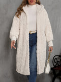 Plus Size Open Front Hooded Plush Coat - CELIVINE