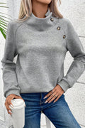 Textured Turtleneck Long Sleeve Sweatshirt - CELIVINE