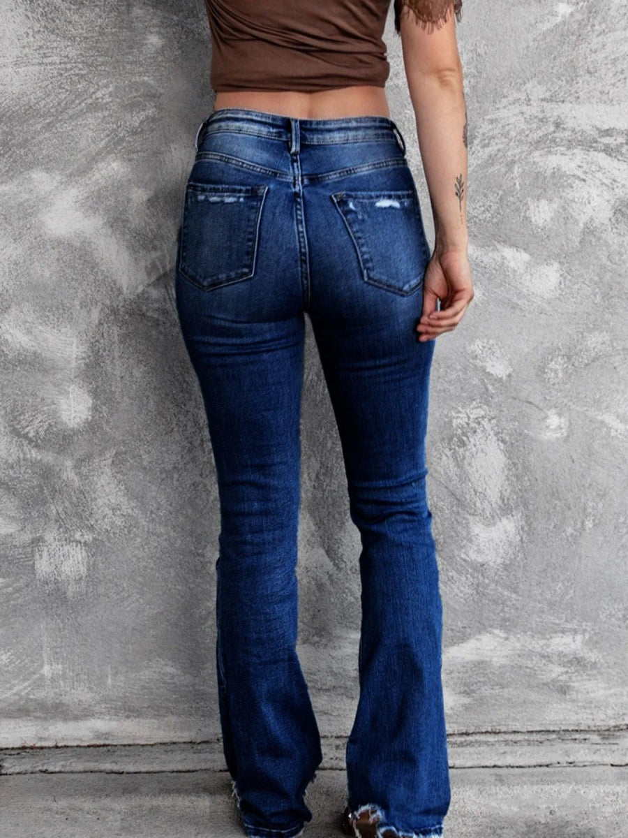 Distressed Flare Jeans - CELIVINE