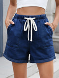 Drawstring Wash Denim Shorts - CELIVINE