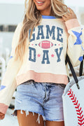GAME DAY Star Patch Round Neck Long Sleeve Sweatshirt - CELIVINE